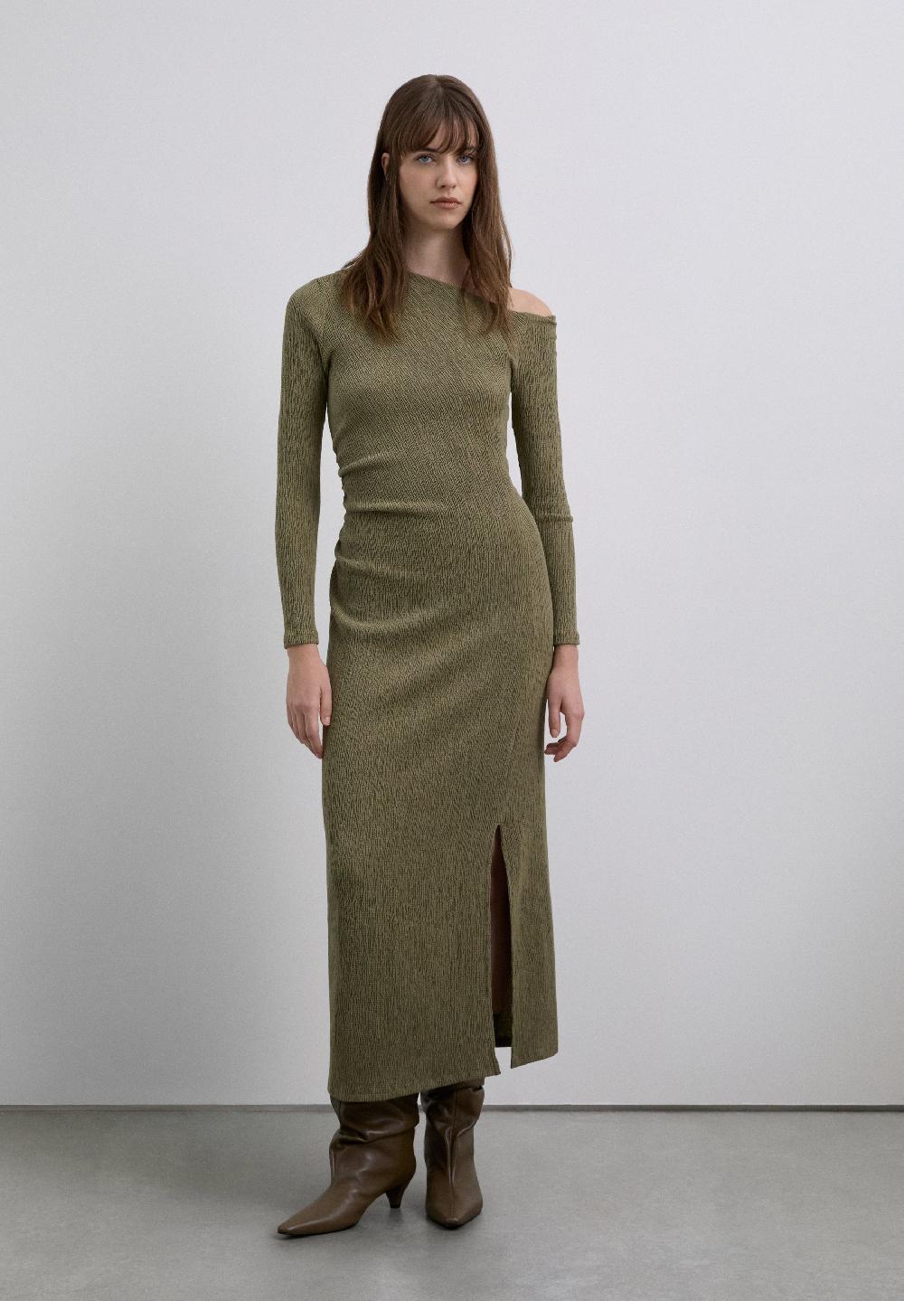 Scalpers LONG ASYMMETRIC NECKLINE DRESS KHAKI