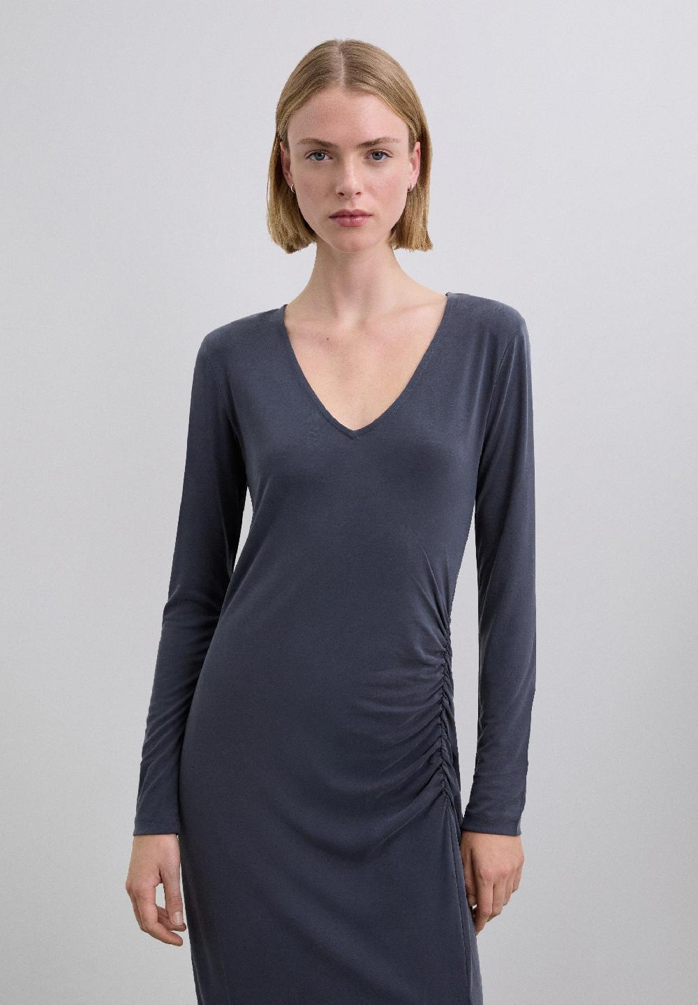 Scalpers LONG DRESS WITH GATHERED SLIT GREY