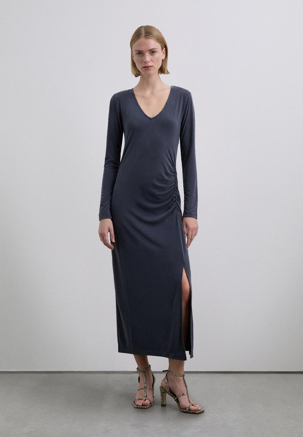 scalpers LONG DRESS WITH GATHERED SLIT GREY