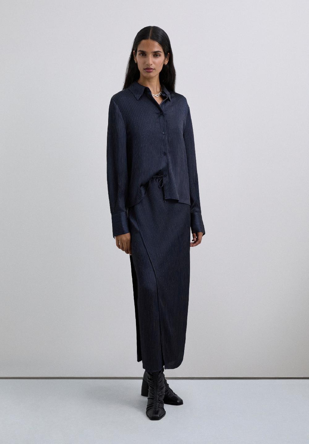 Scalpers LONG PINSTRIPE SKIRT NAVY