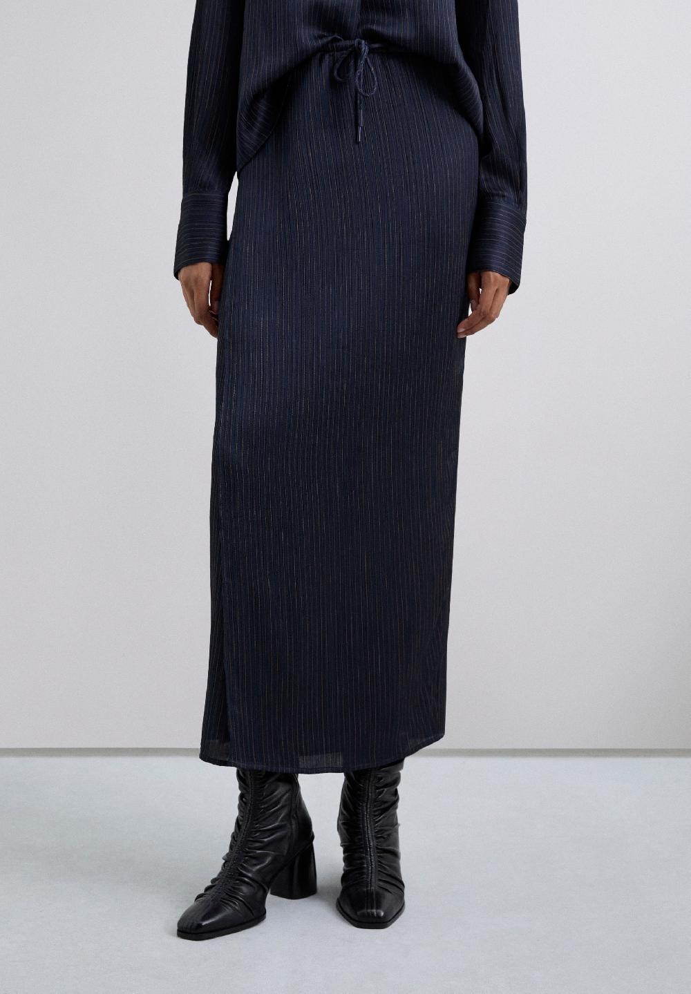 Scalpers LONG PINSTRIPE SKIRT NAVY