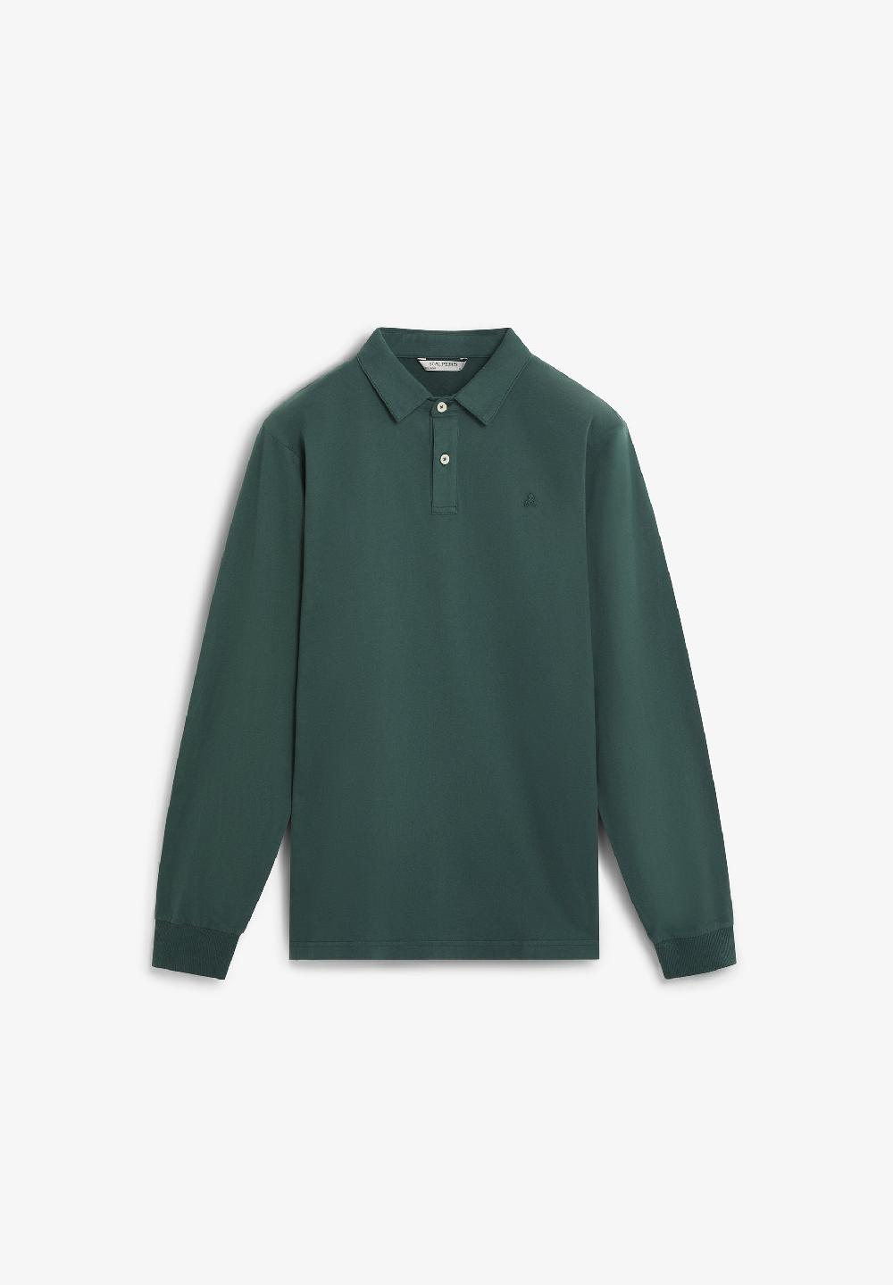 scalpers LONG SLEEVE COTTON POLO SHIRT DARK GREEN
