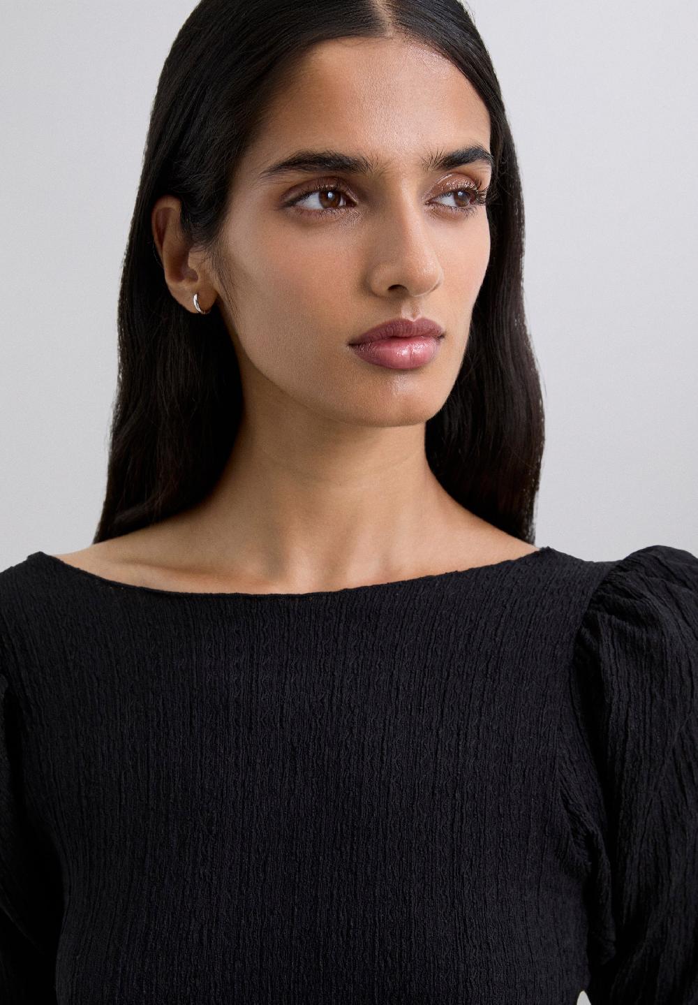 Scalpers LONG SLEEVE RUFFLED T-SHIRT BLACK