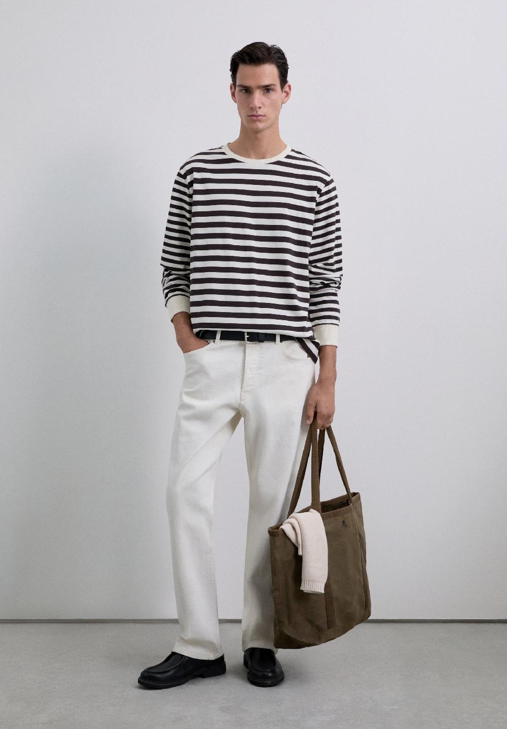 Scalpers LONG SLEEVE STRIPED T-SHIRT DARK BROWN