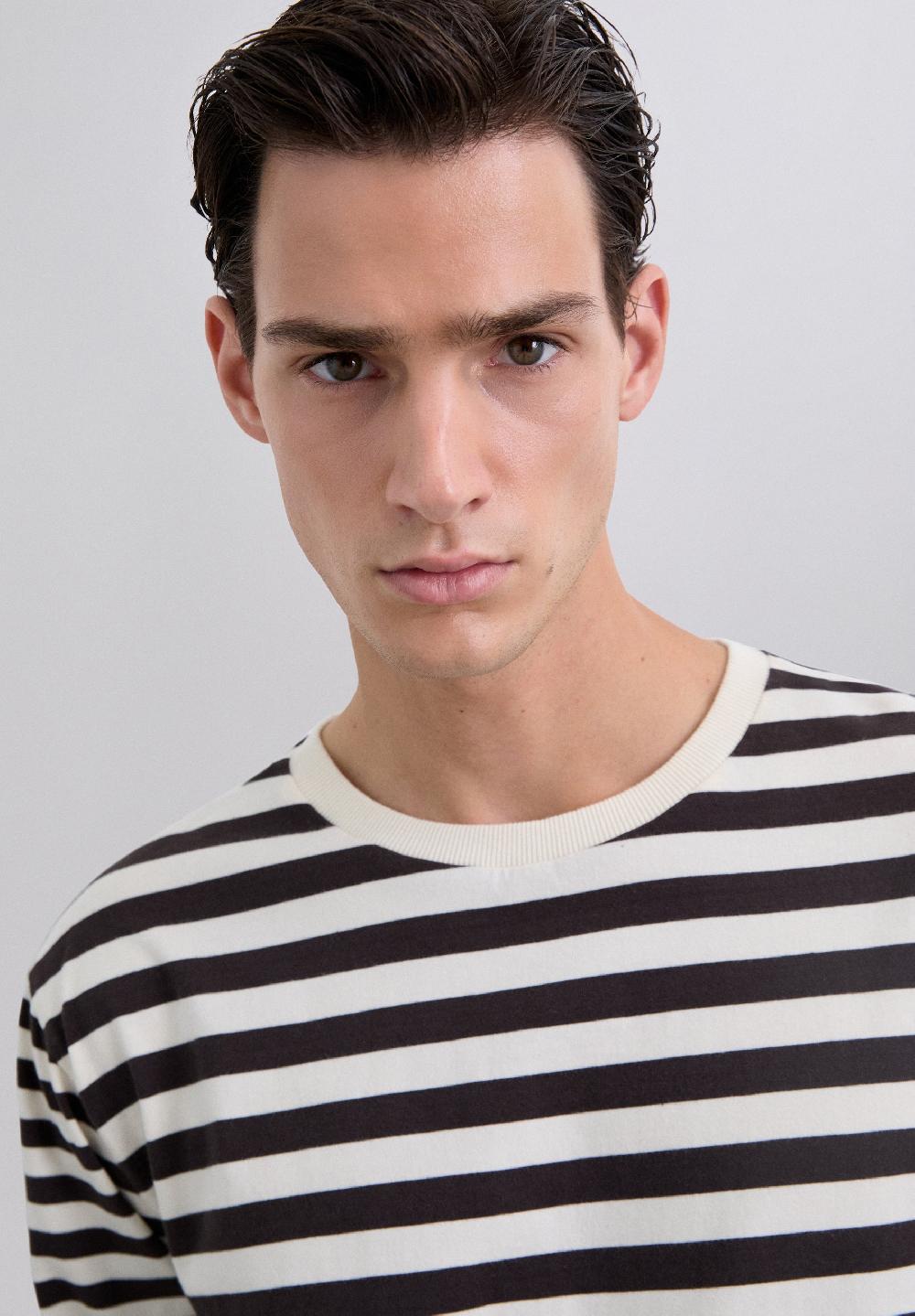 Scalpers LONG SLEEVE STRIPED T-SHIRT DARK BROWN