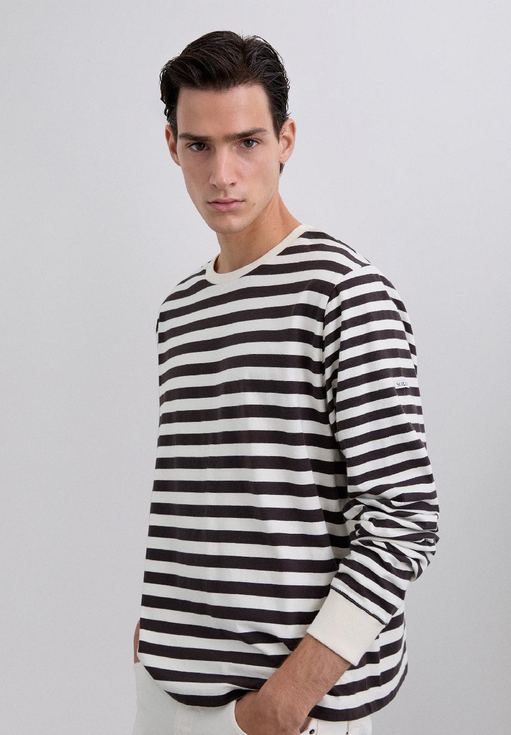 Scalpers LONG SLEEVE STRIPED T-SHIRT DARK BROWN