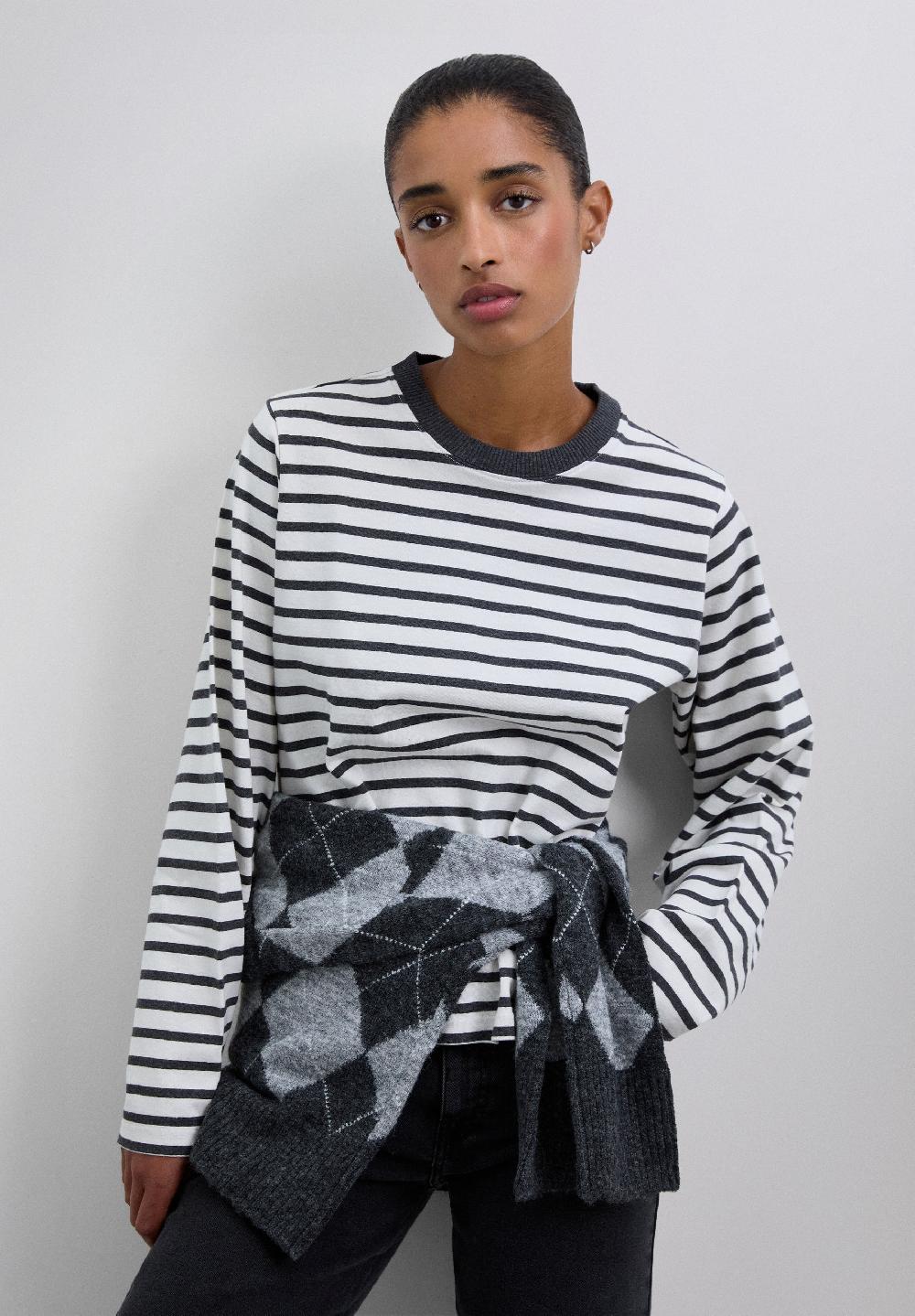 Scalpers LONG SLEEVE STRIPED T-SHIRT GREY STRIPES