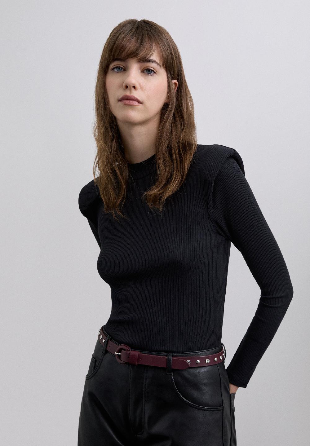 Scalpers LONG SLEEVE TOP WITH SHOULDER PADS BLACK