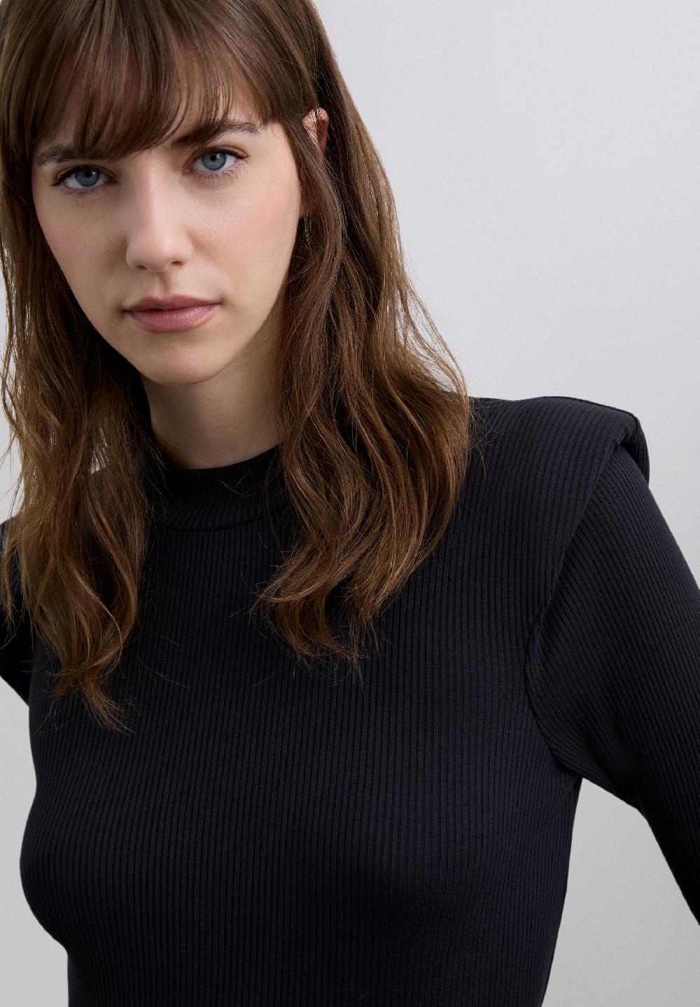 Scalpers LONG SLEEVE TOP WITH SHOULDER PADS BLACK