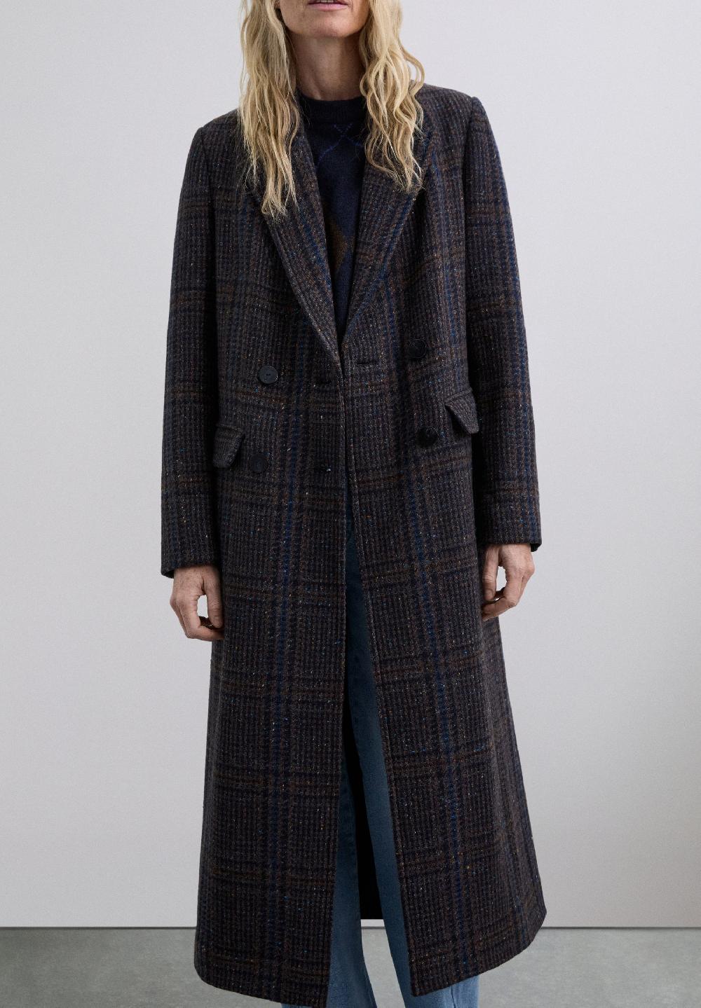 Scalpers LONG WOOL COAT NAVY CHECK