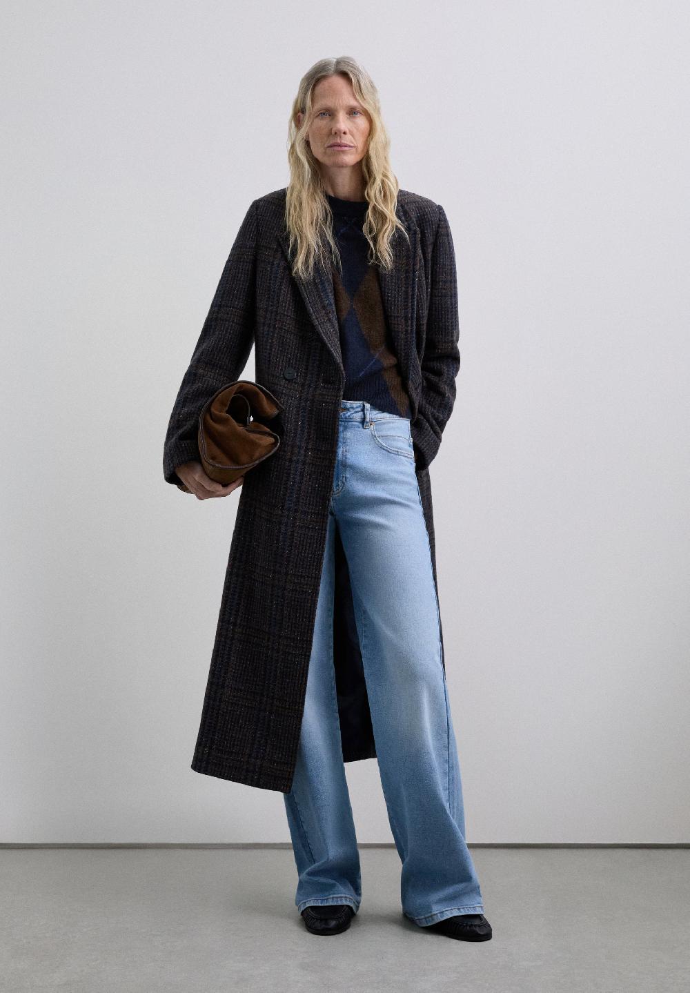 scalpers LONG WOOL COAT NAVY CHECK