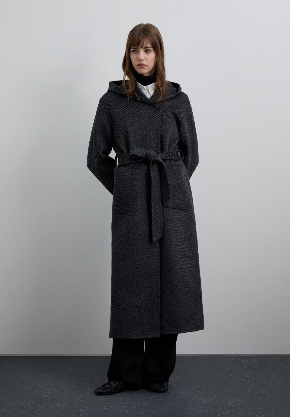 Scalpers LONG WOOL COAT WITH HOOD GREY