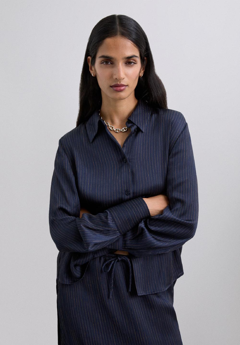Scalpers LOOSE-FITTING PINSTRIPE SHIRT NAVY