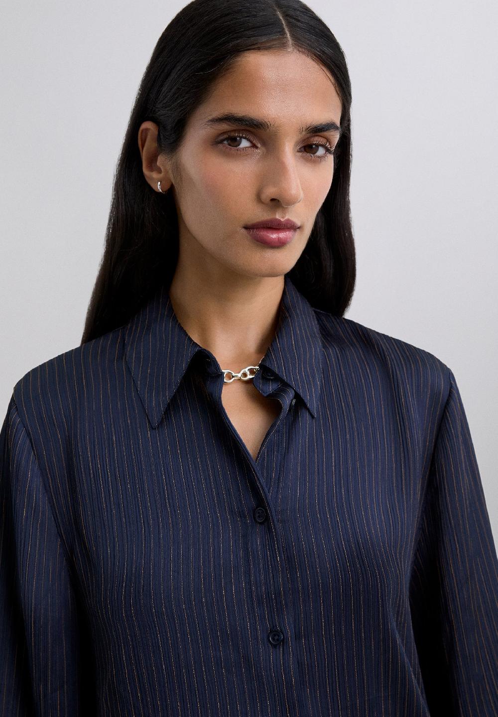 Scalpers LOOSE-FITTING PINSTRIPE SHIRT NAVY