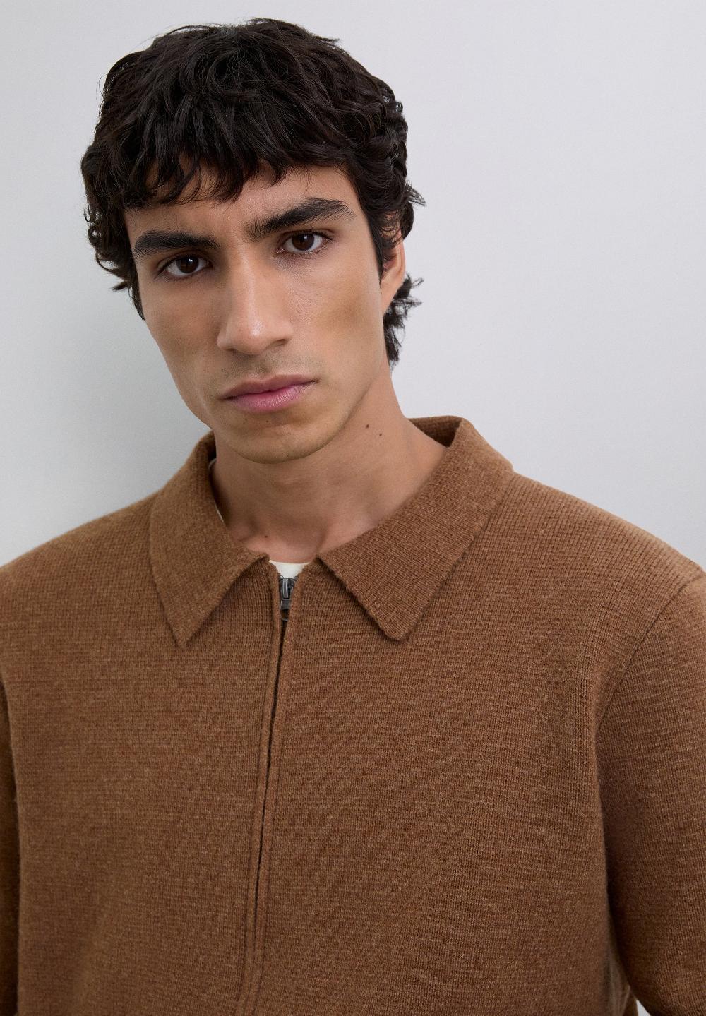 Scalpers MERINO WOOL ZIP-UP CARDIGAN CAMEL