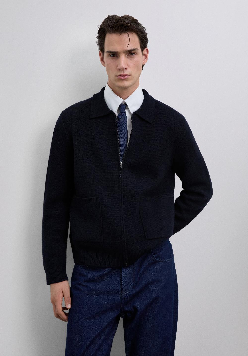 scalpers MERINO WOOL ZIP-UP CARDIGAN NAVY