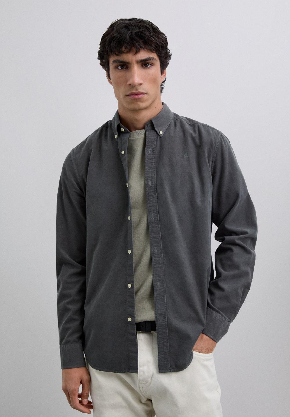 Scalpers MICRO-CORDUROY SKULL SHIRT DARK KHAKI