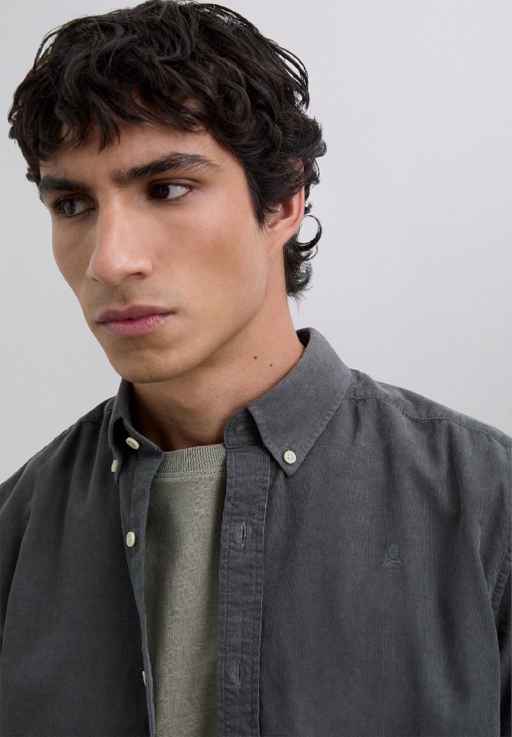 Scalpers MICRO-CORDUROY SKULL SHIRT DARK KHAKI