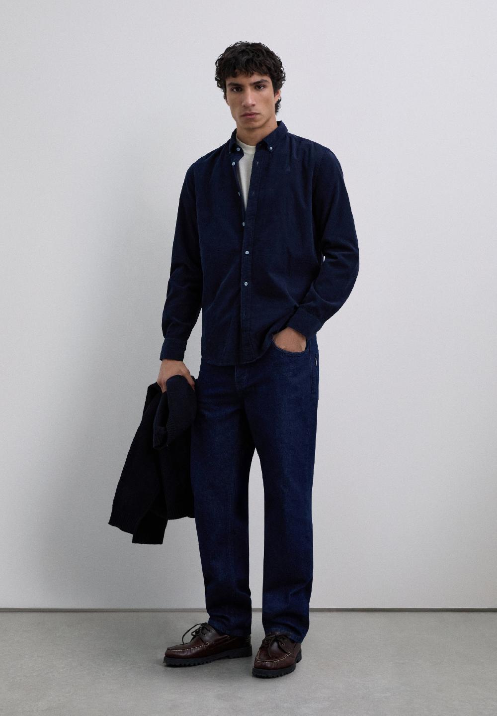 Scalpers MICRO-CORDUROY SKULL SHIRT DARK NAVY