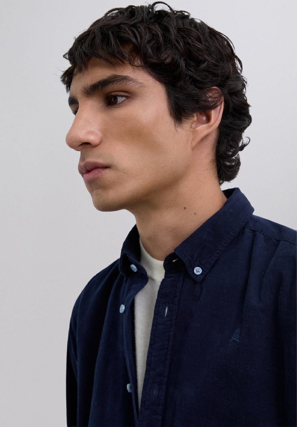 Scalpers MICRO-CORDUROY SKULL SHIRT DARK NAVY