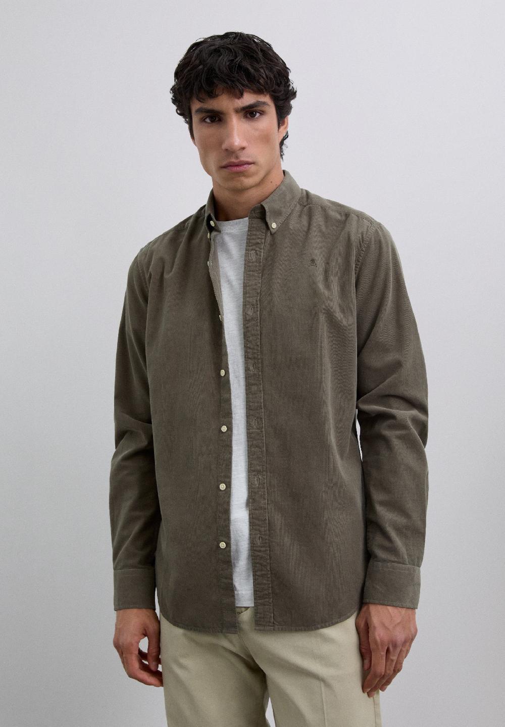 Scalpers MICRO-CORDUROY SKULL SHIRT KHAKI