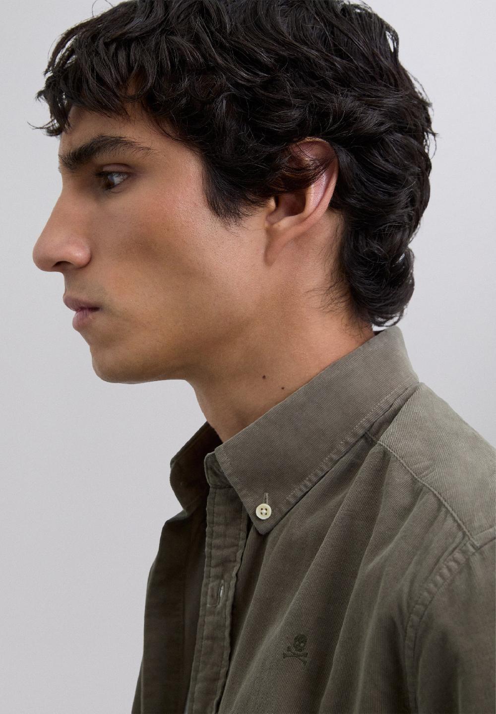 Scalpers MICRO-CORDUROY SKULL SHIRT KHAKI