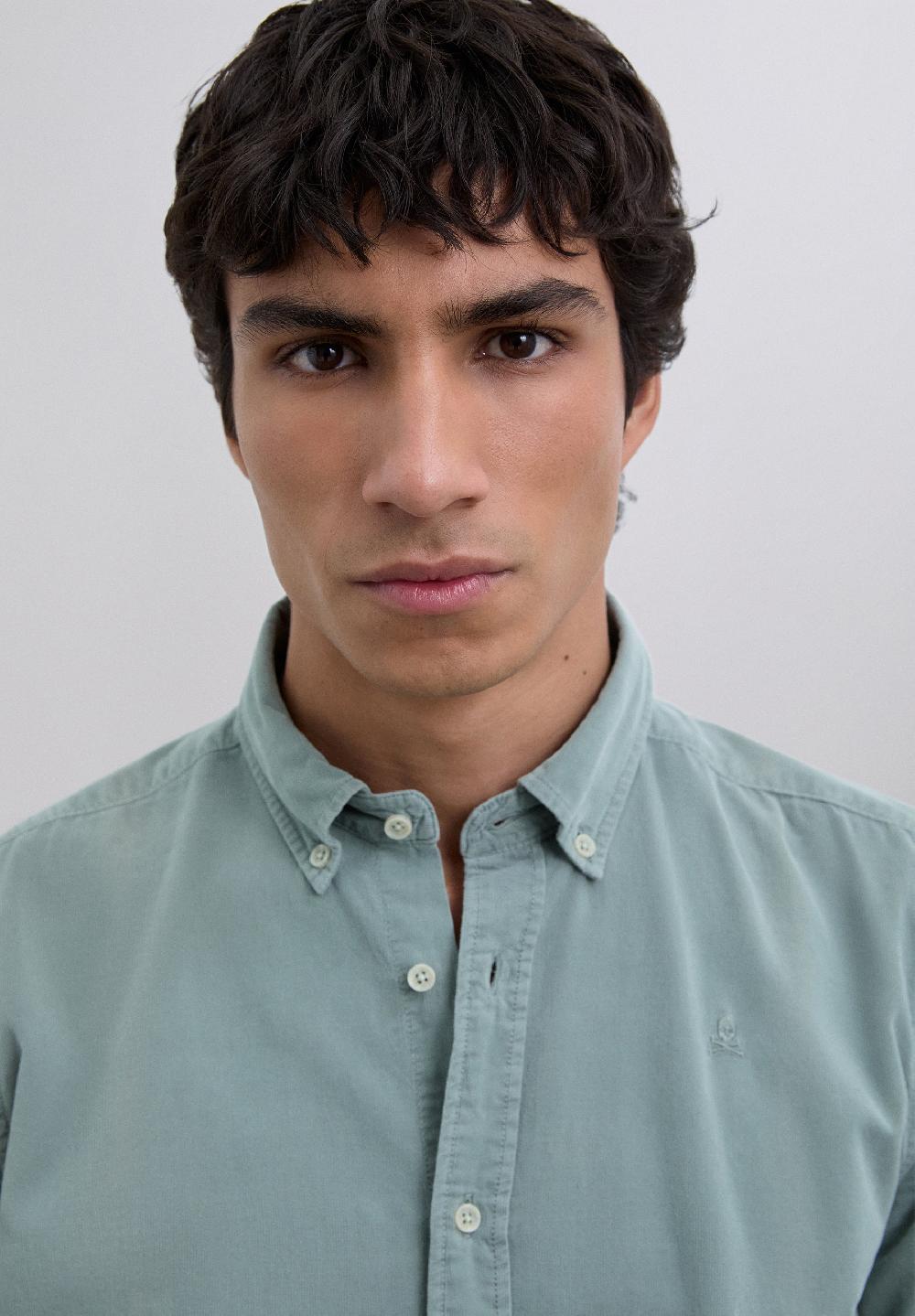 Scalpers MICRO-CORDUROY SKULL SHIRT LIGHT KHAKI