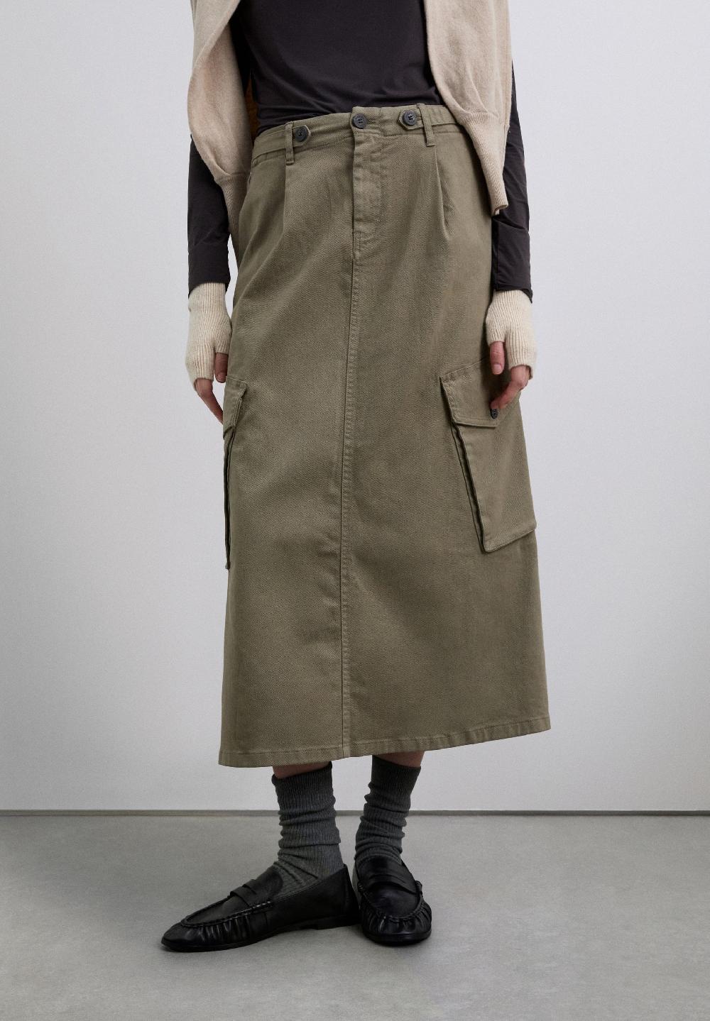 Scalpers MIDI SKIRT WITH CARGO POCKETS KHAKI