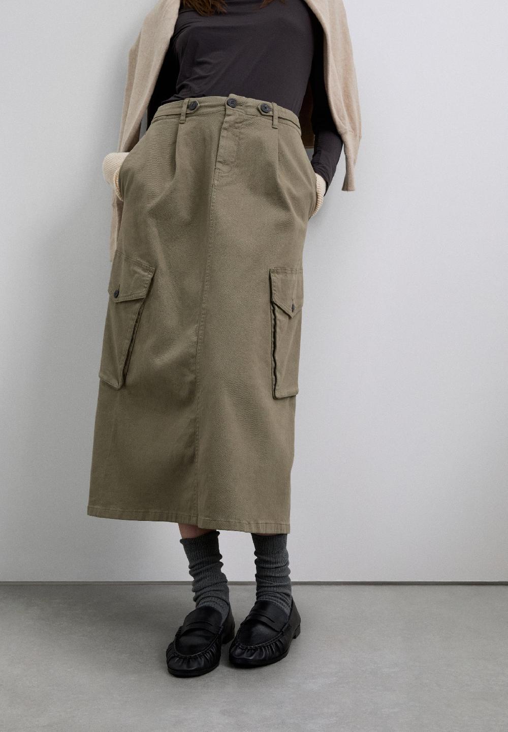 Scalpers MIDI SKIRT WITH CARGO POCKETS KHAKI