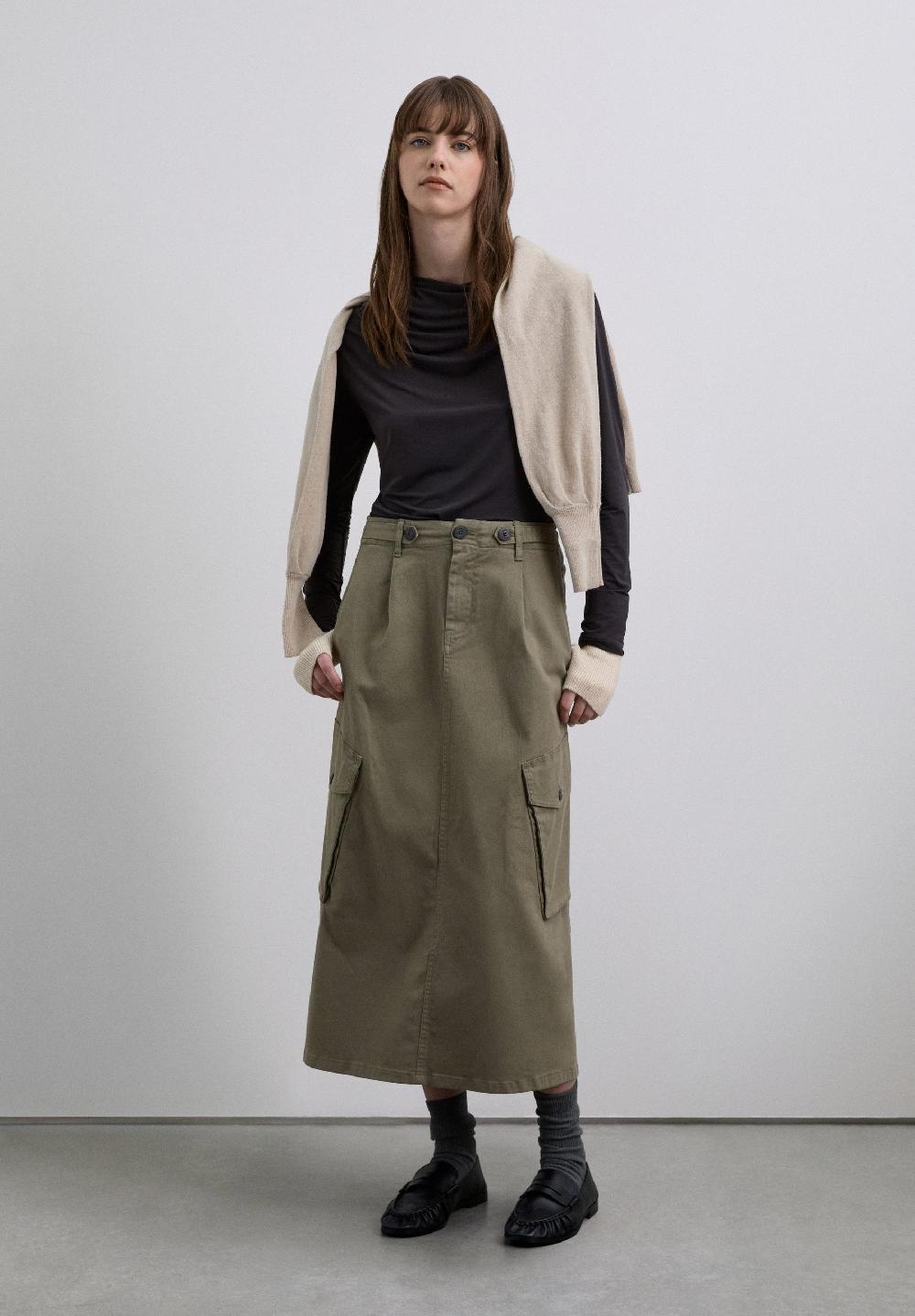 scalpers MIDI SKIRT WITH CARGO POCKETS KHAKI