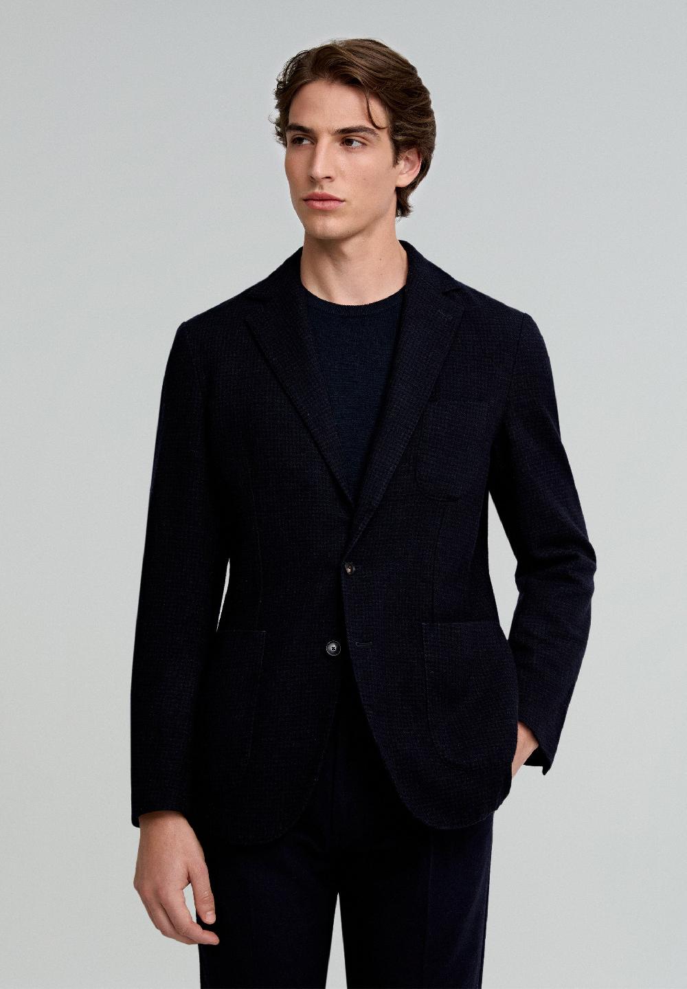 scalpers MINI CHECK WOOL BLAZER DARK NAVY