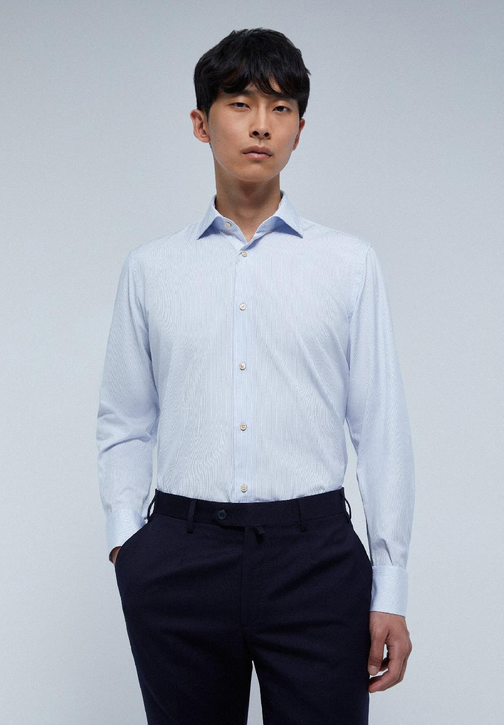 Scalpers MIXED CUFF DRESS SHIRT BLUE STRIPES