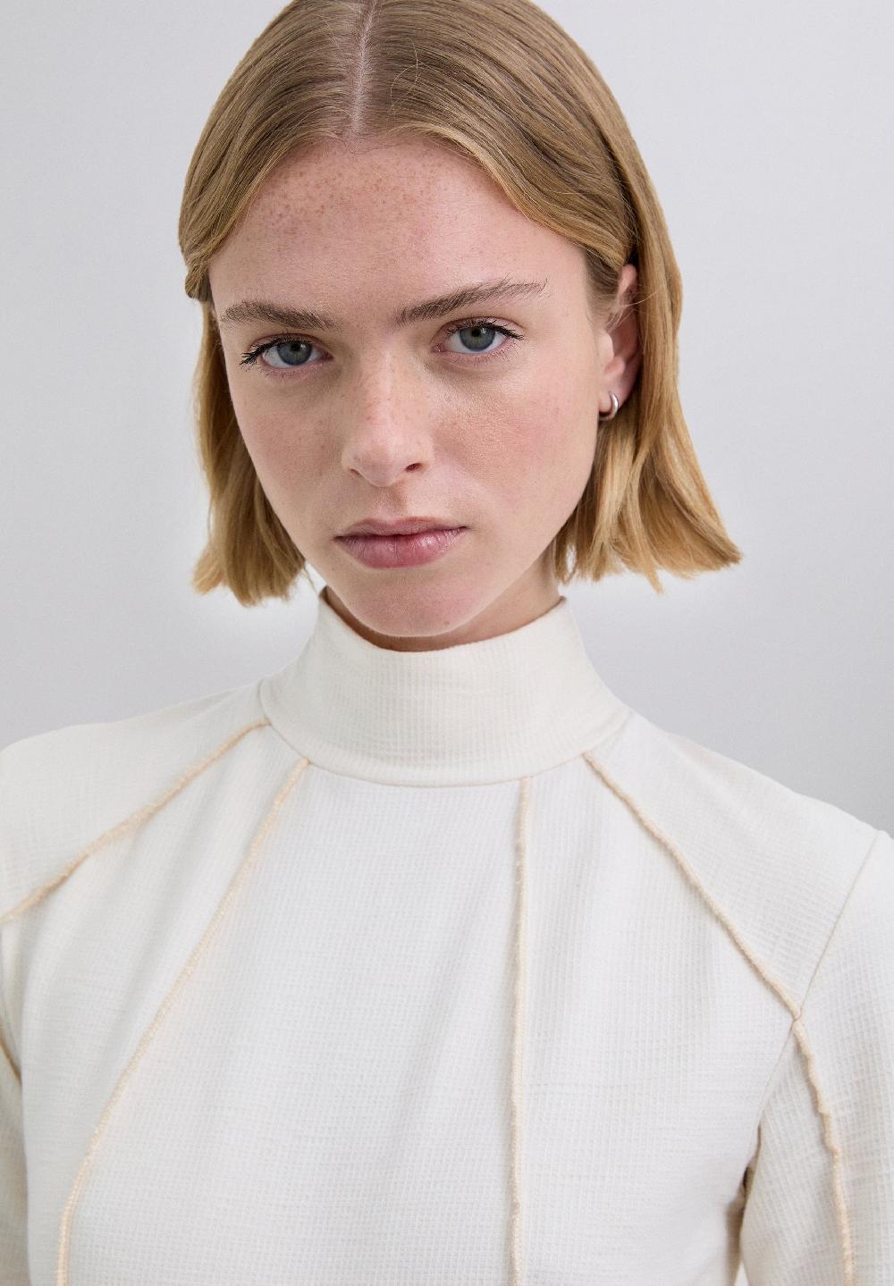 Scalpers OVERLOCK KNIT MIDI DRESS ECRU