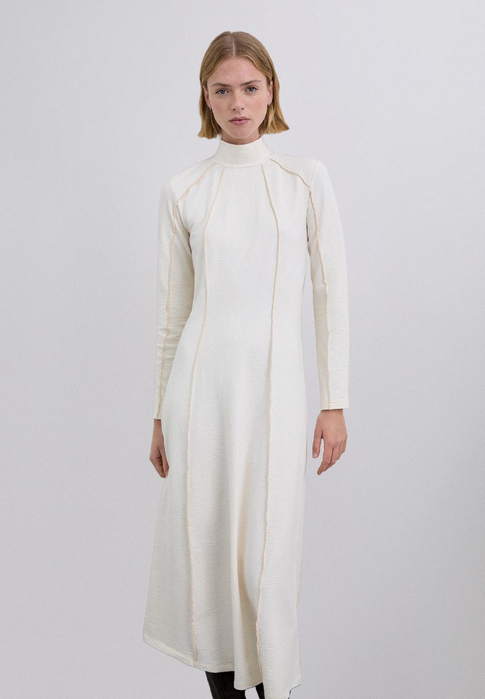 scalpers OVERLOCK KNIT MIDI DRESS ECRU