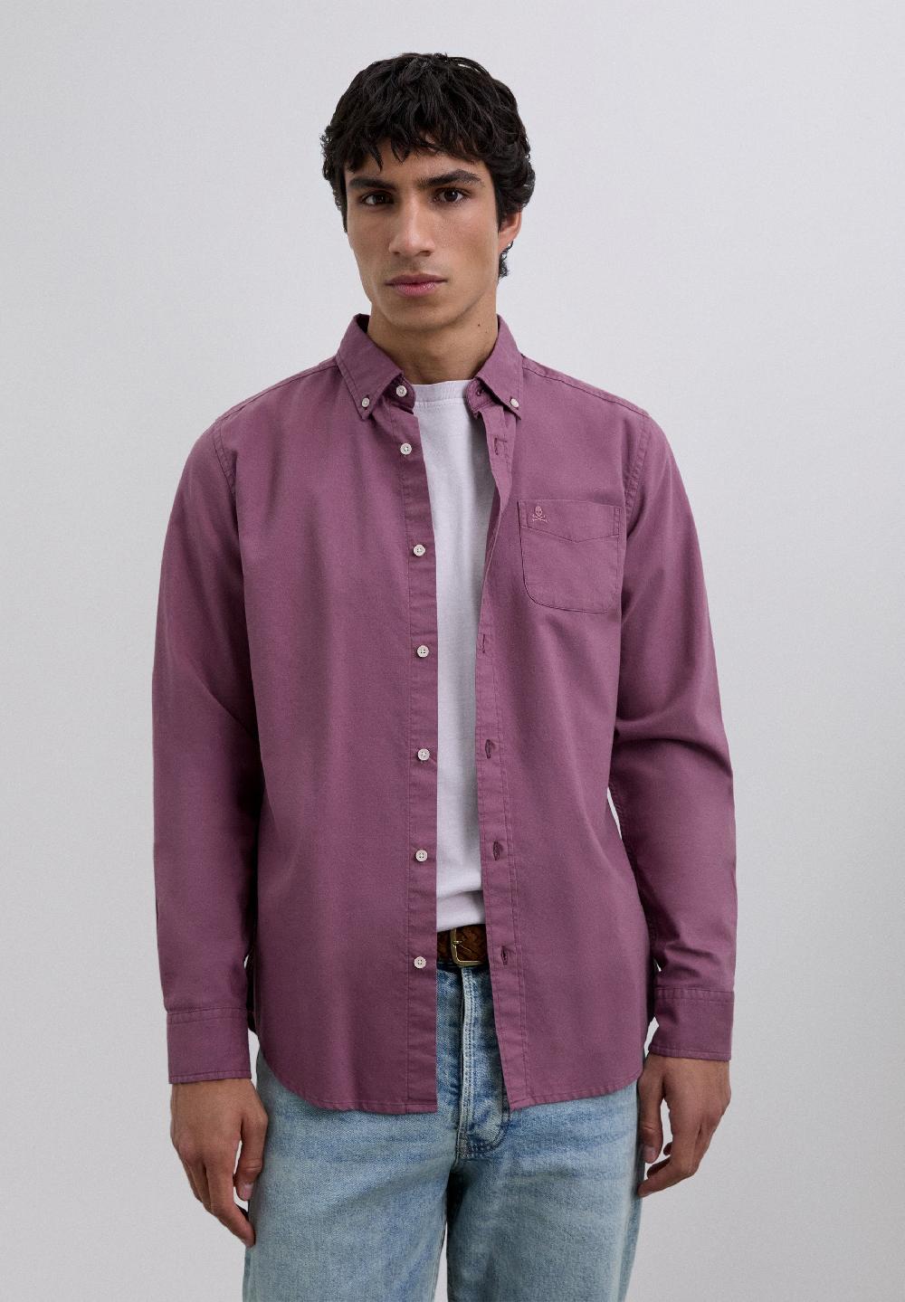 Scalpers OXFORD SHIRT WITH LOGO POCKET BURGUNDY