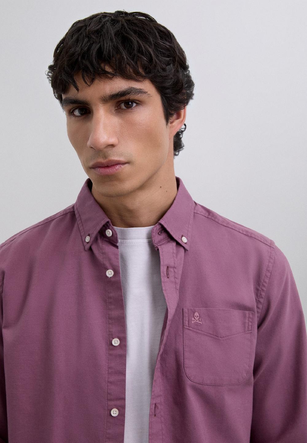 Scalpers OXFORD SHIRT WITH LOGO POCKET BURGUNDY