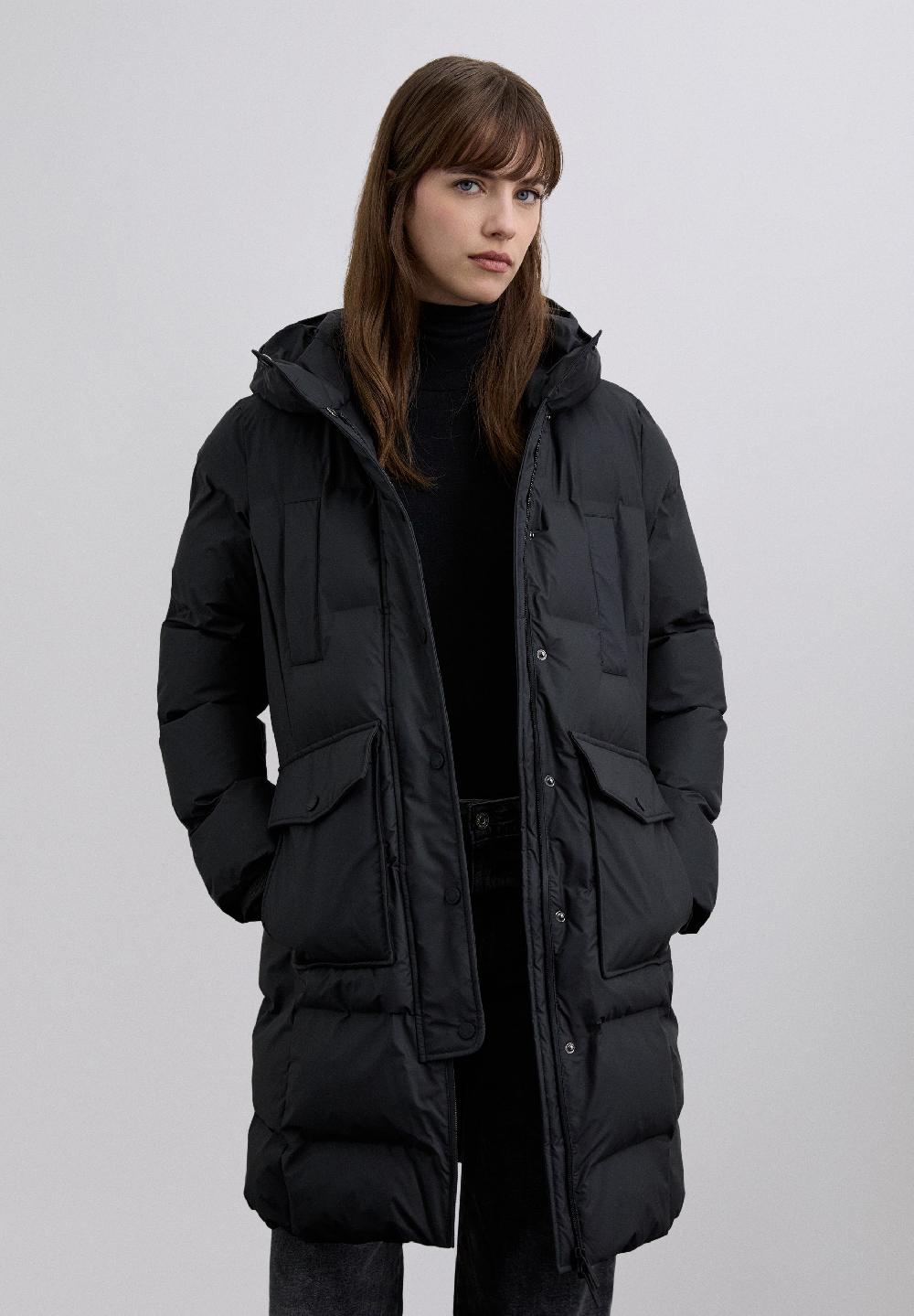 Scalpers PADDED THREE QUARTER LENGTH COAT BLACK