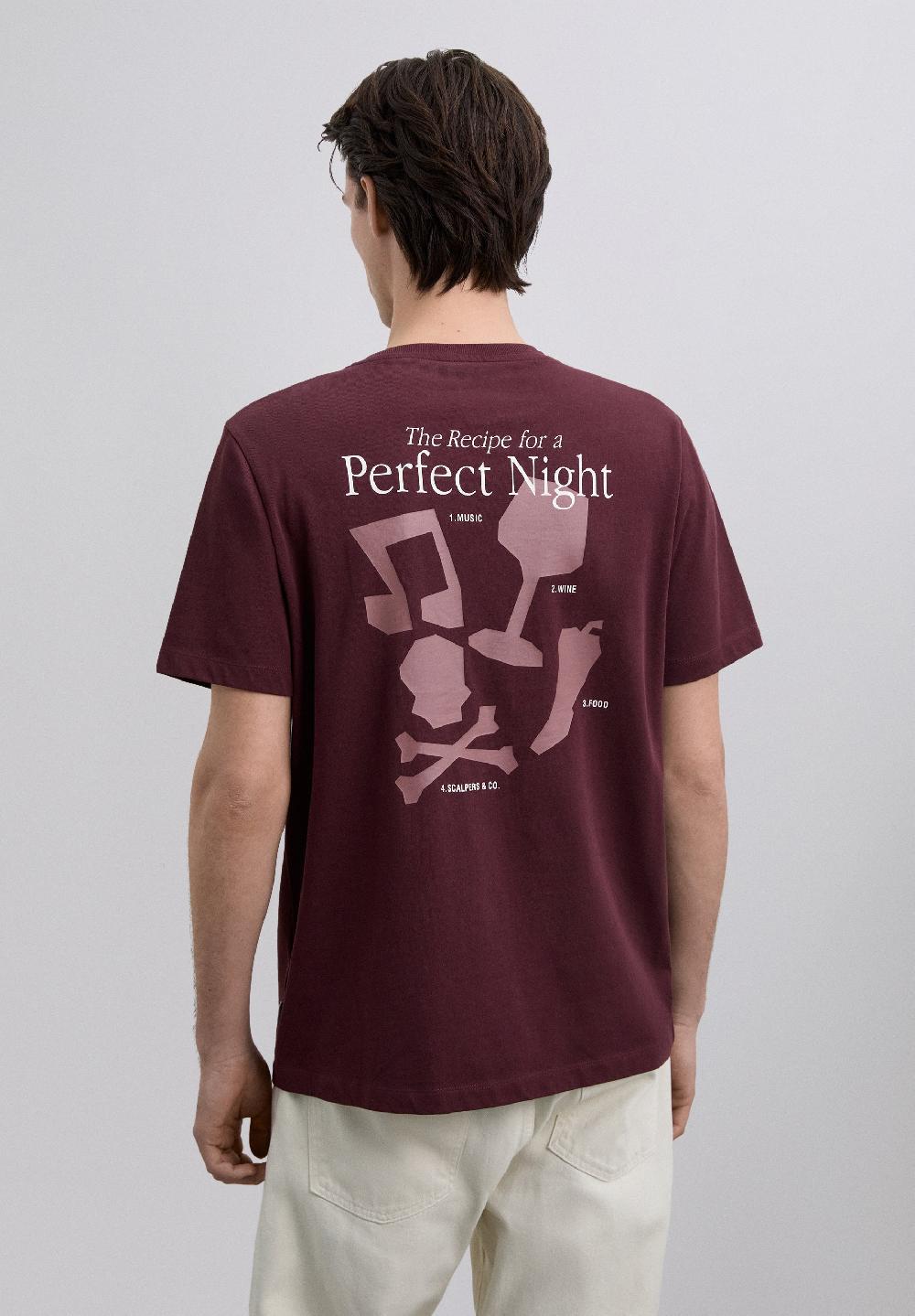 scalpers PERFECT NIGHT PRINT T-SHIRT BURGUNDY