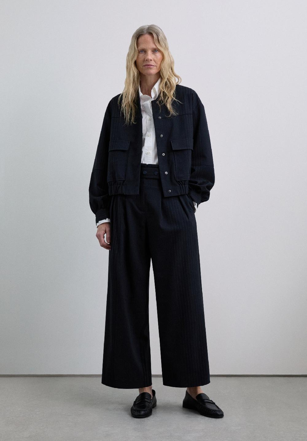 Scalpers PINSTRIPE BOMBER JACKET NAVY STRIPES