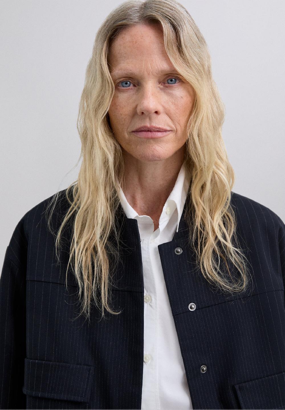 Scalpers PINSTRIPE BOMBER JACKET NAVY STRIPES