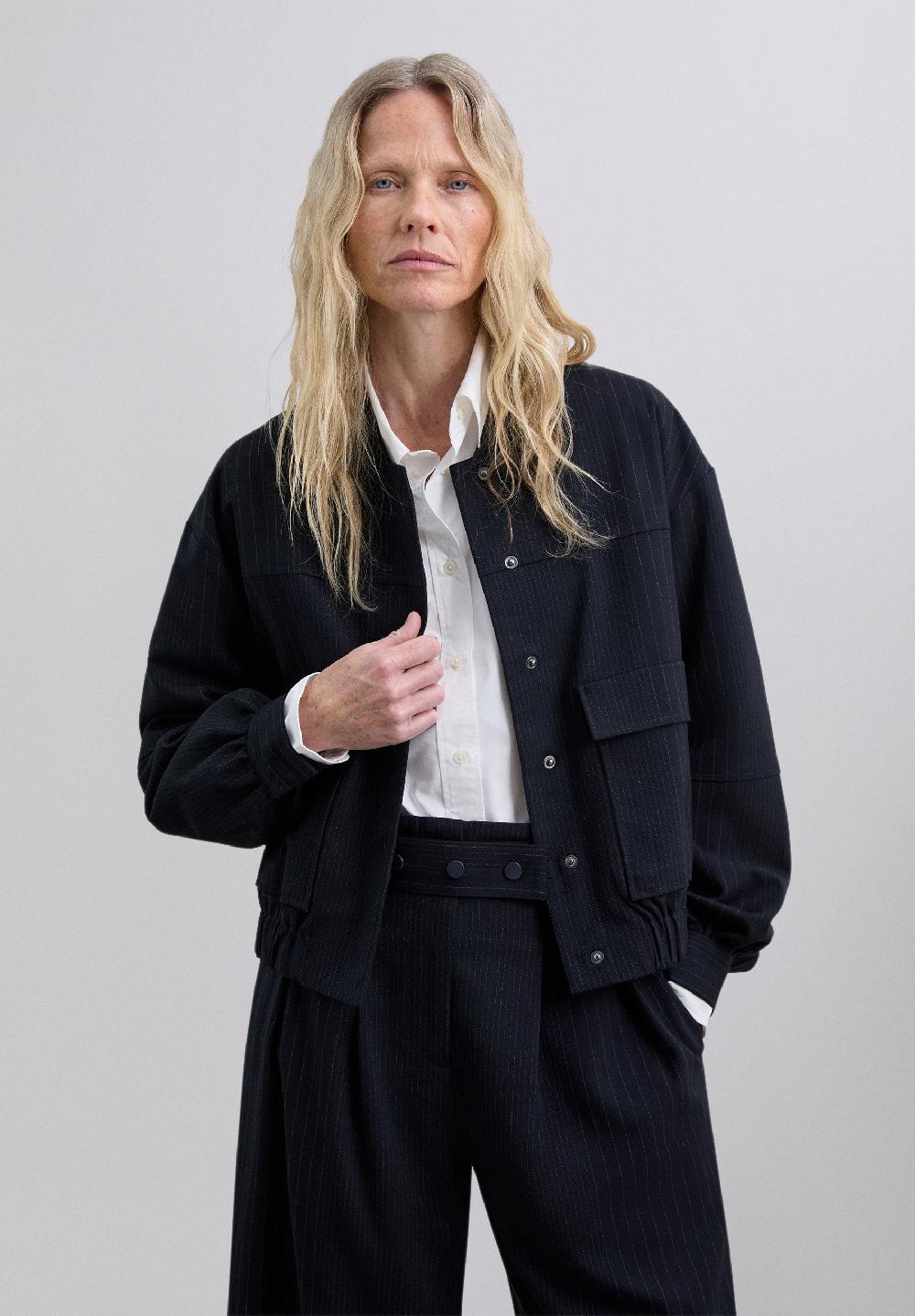 scalpers PINSTRIPE BOMBER JACKET NAVY STRIPES