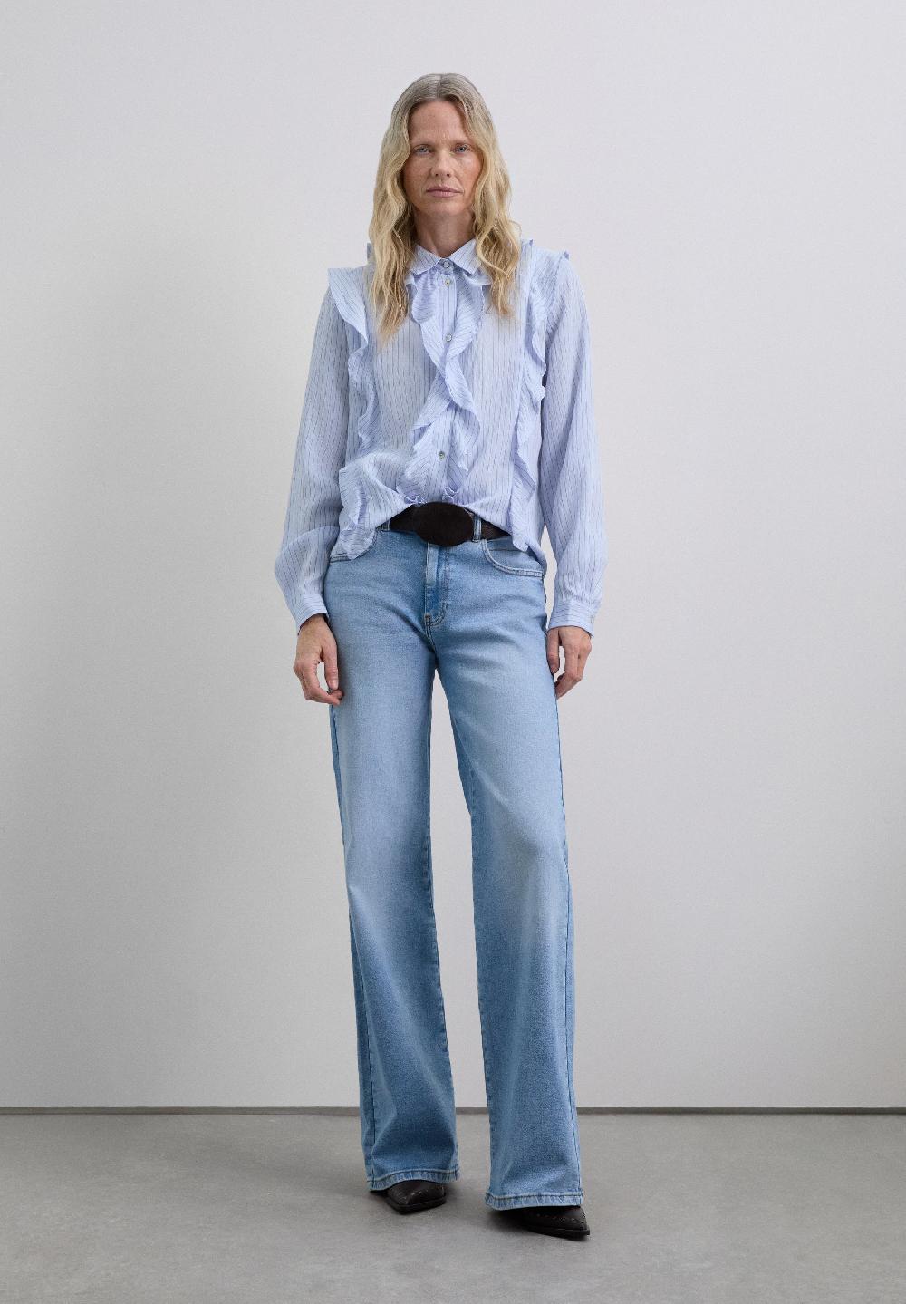 Scalpers PINSTRIPE SHIRT WITH RUFFLES BLUE STRIPES