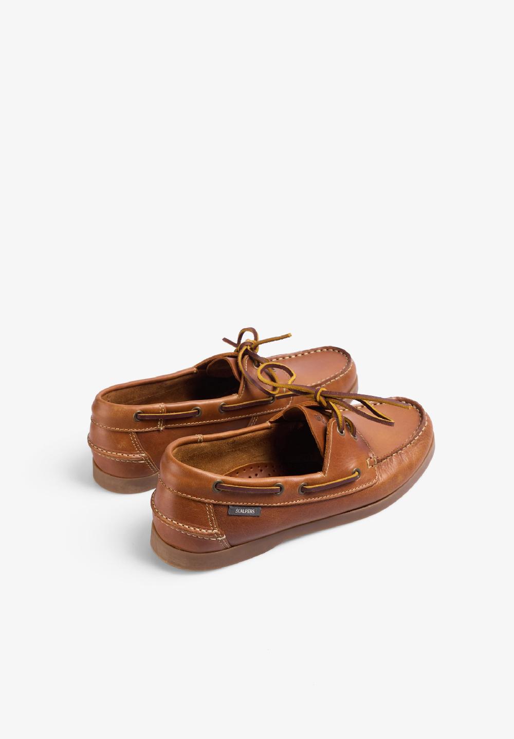 Scalpers PLAIN LEATHER DECK SHOES BROWN