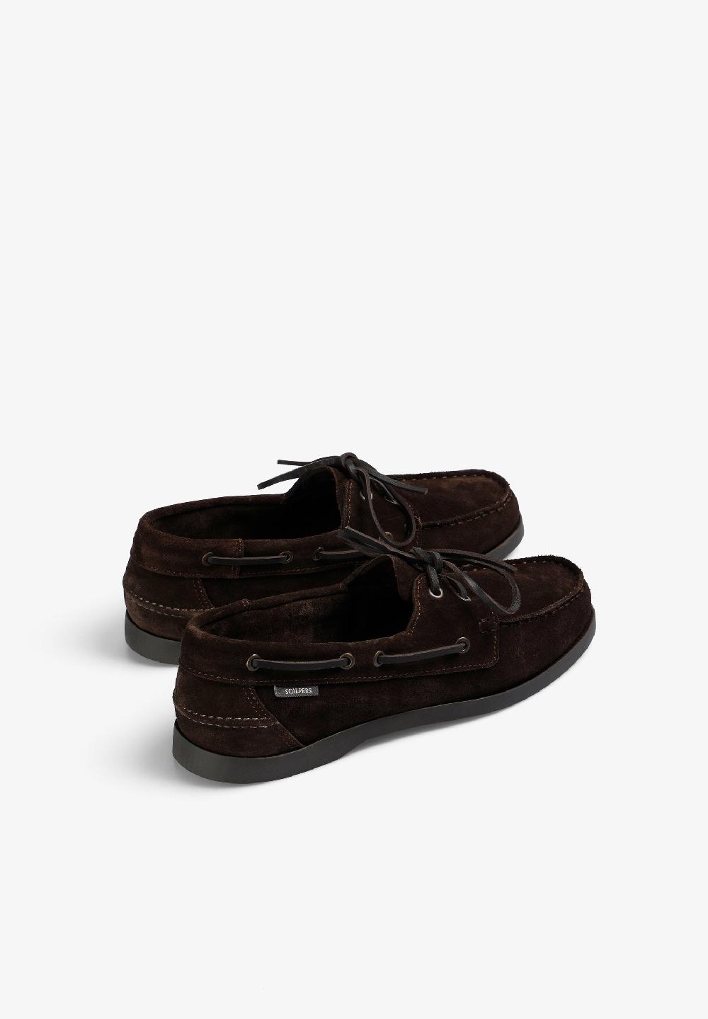 Scalpers PLAIN LEATHER DECK SHOES DARK BROWN