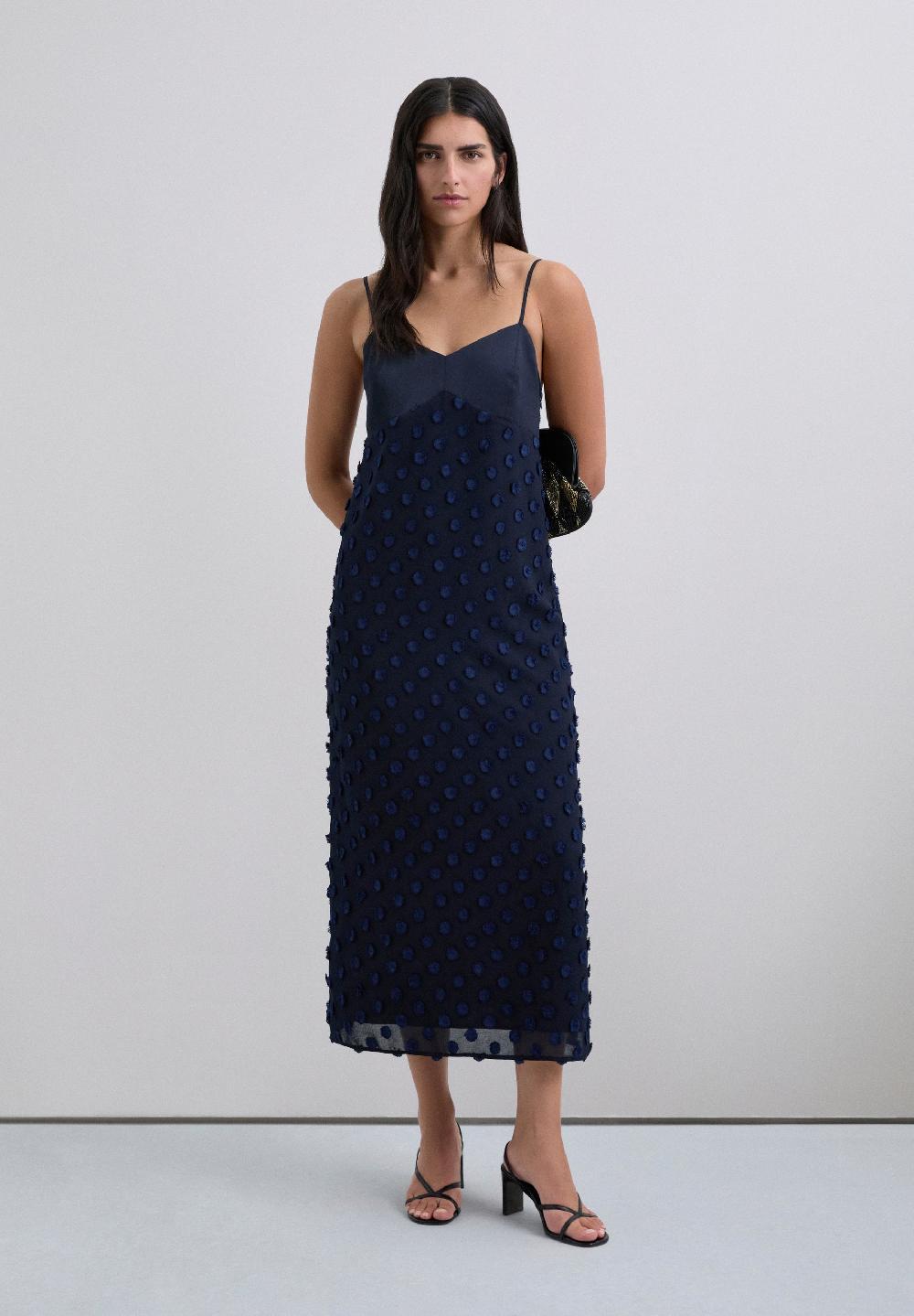 Scalpers POLKA DOT MIDI DRESS NAVY
