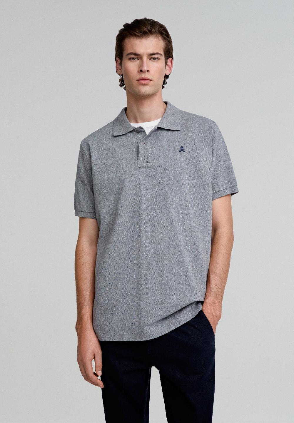scalpers POLO WITH CONTRAST EMBROIDERED SKULL GREY