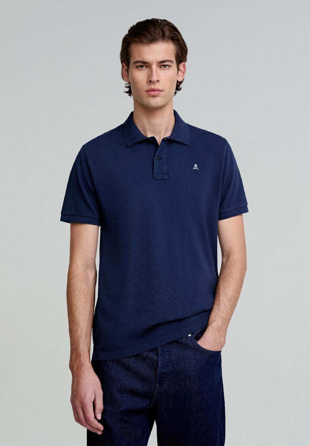 Scalpers POLO WITH CONTRAST EMBROIDERED SKULL NAVY