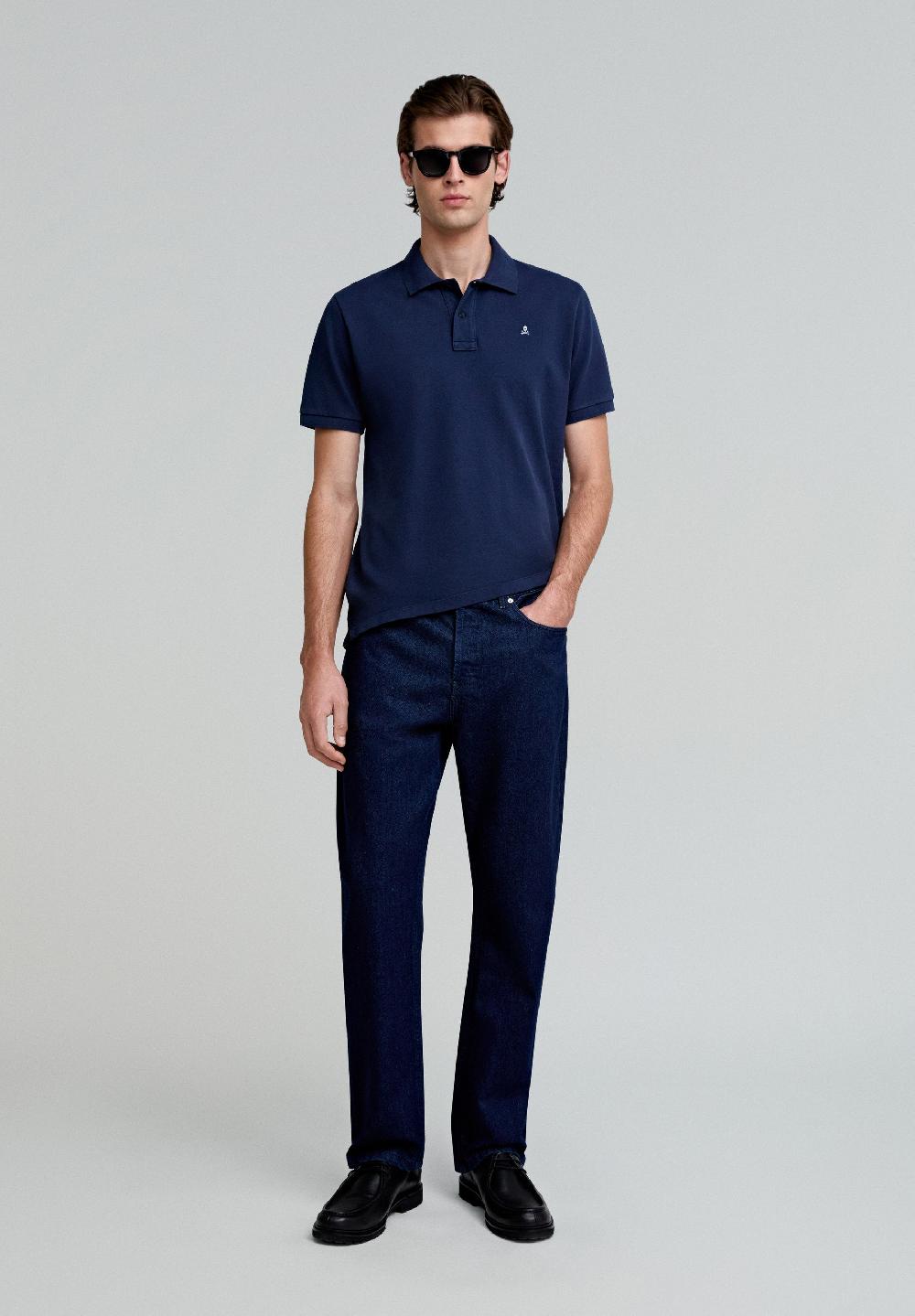 Scalpers POLO WITH CONTRAST EMBROIDERED SKULL NAVY