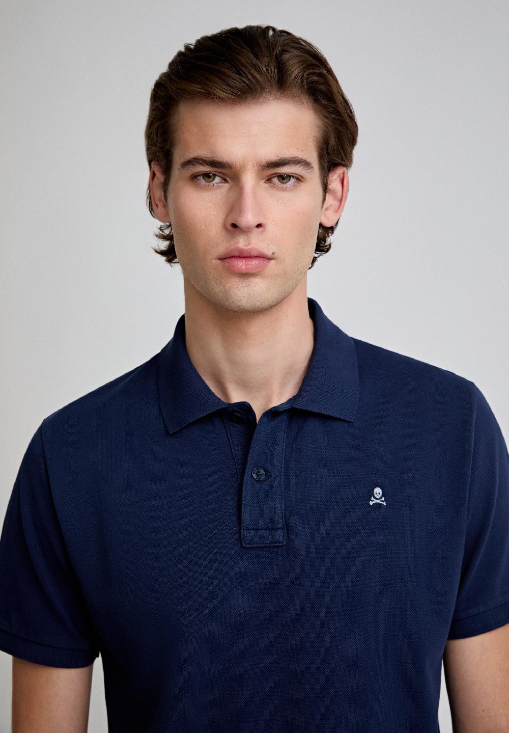 Scalpers POLO WITH CONTRAST EMBROIDERED SKULL NAVY
