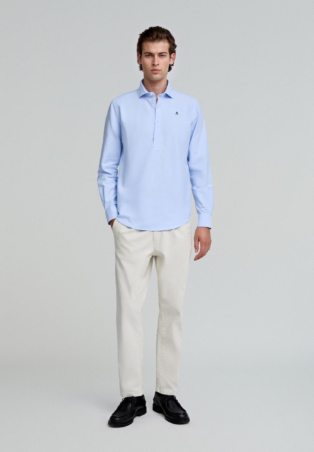 Scalpers POPOVER SHIRT WITH CONTRAST SKULL SKYBLUE